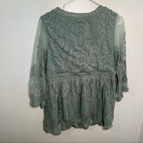 Entro Lace Blouse 3/4 Bell Sleeve Blue Green - Picture 7 of 11